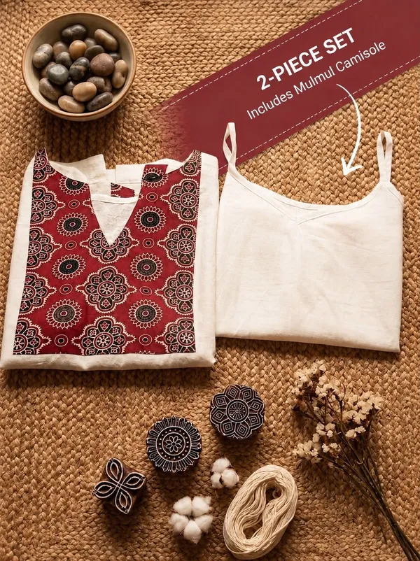 White_Mulmul_Ajrakh_Yoke_Tunic