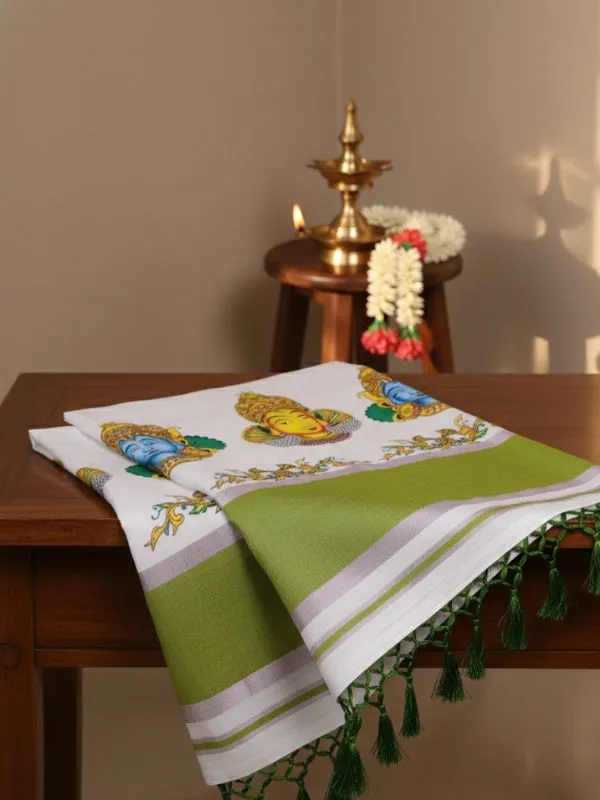 Off_White_And_Green_Kerala_Mural_Heritage_Cotton_Kasavu_Saree