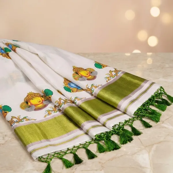 Off_White_And_Green_Kerala_Mural_Heritage_Cotton_Kasavu_Saree