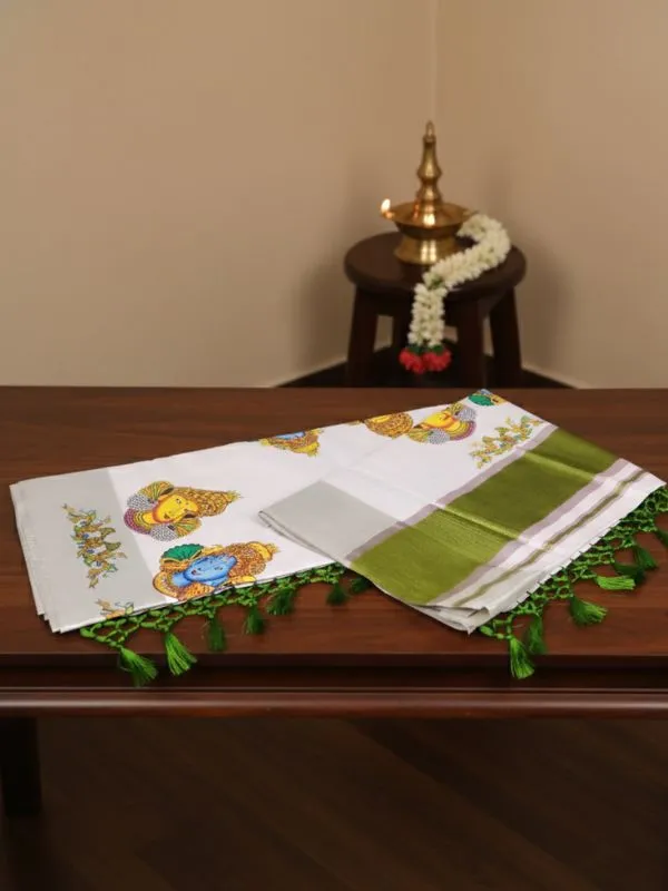 Off_White_And_Green_Kerala_Mural_Heritage_Cotton_Kasavu_Saree