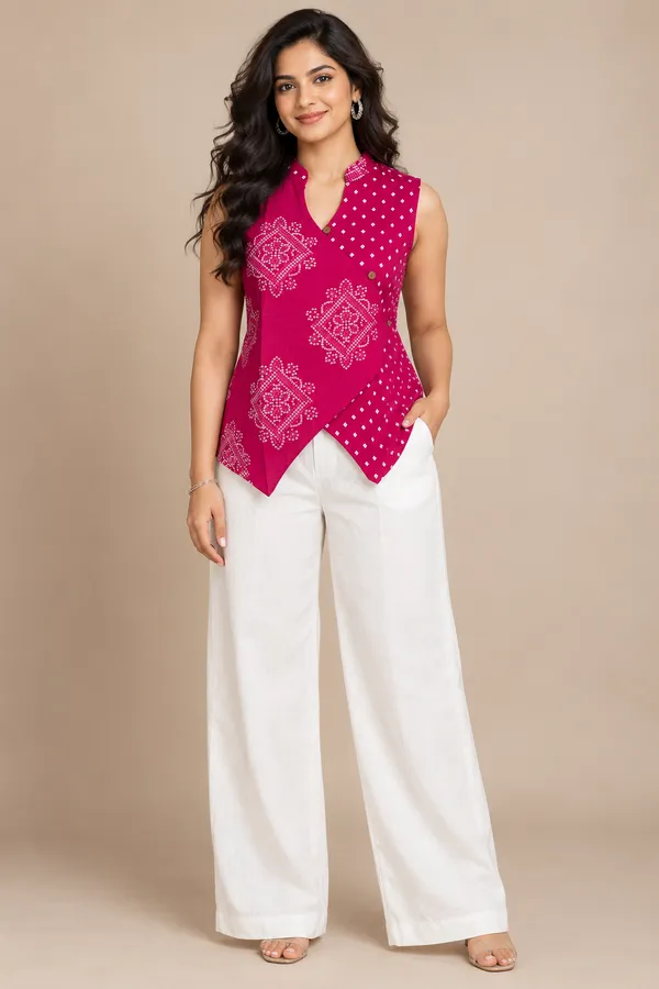Magenta_Bandhani_Fusion_Wrap_Top