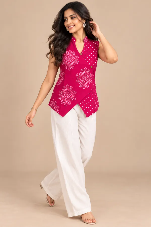 Magenta_Bandhani_Fusion_Wrap_Top