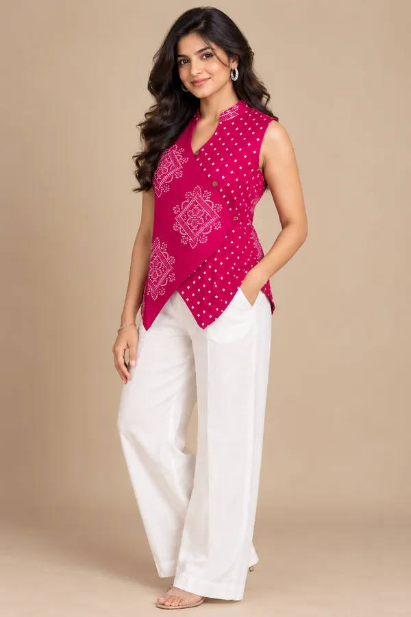 Magenta_Bandhani_Fusion_Wrap_Top
