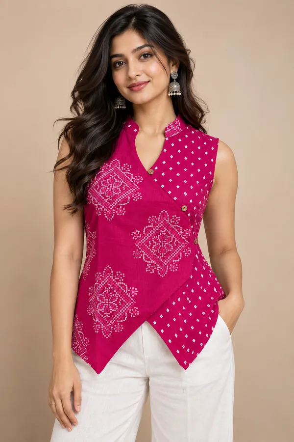 Magenta_Bandhani_Fusion_Wrap_Top
