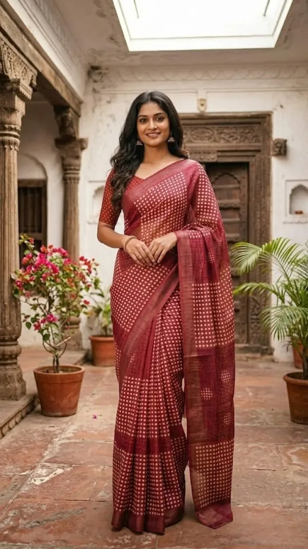 Maroon_&_White_Handloom_Linen_Saree