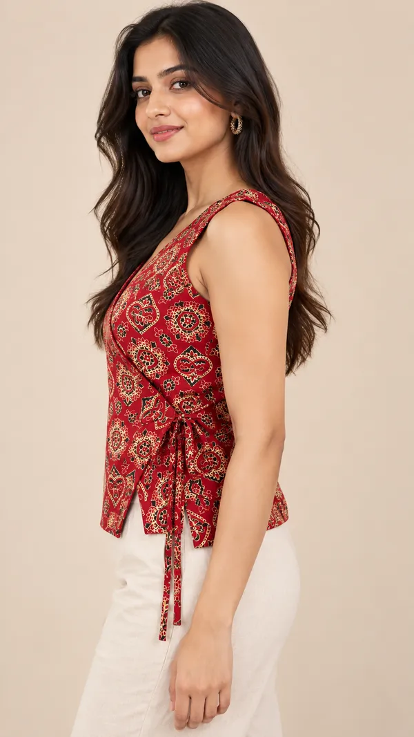 Maroonish_Red_Motif_Wrap_Cotton_Top