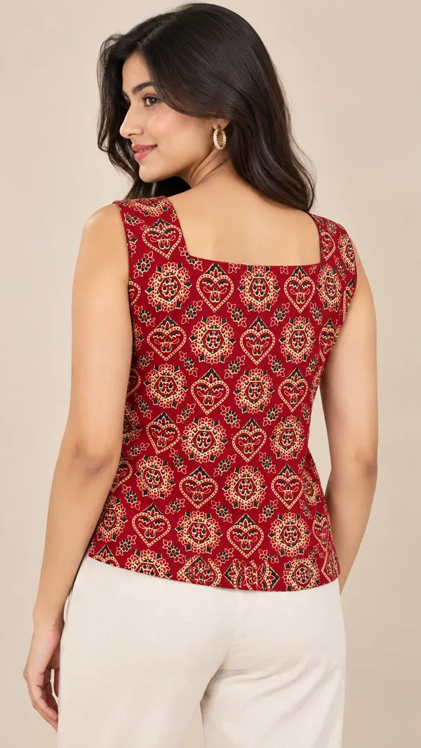 Maroonish_Red_Motif_Wrap_Cotton_Top