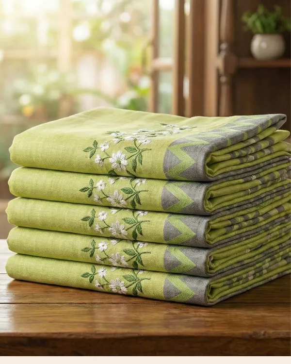 Leaf_Green_&_Silver_Meadow_Linen_Saree