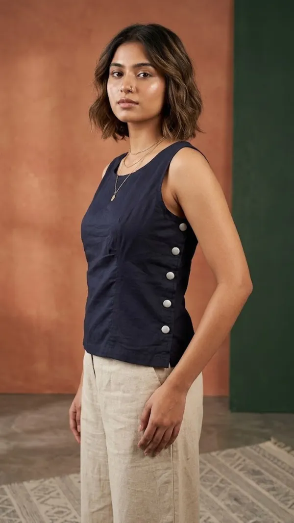 Navy_Side_Button_Cotton_Top