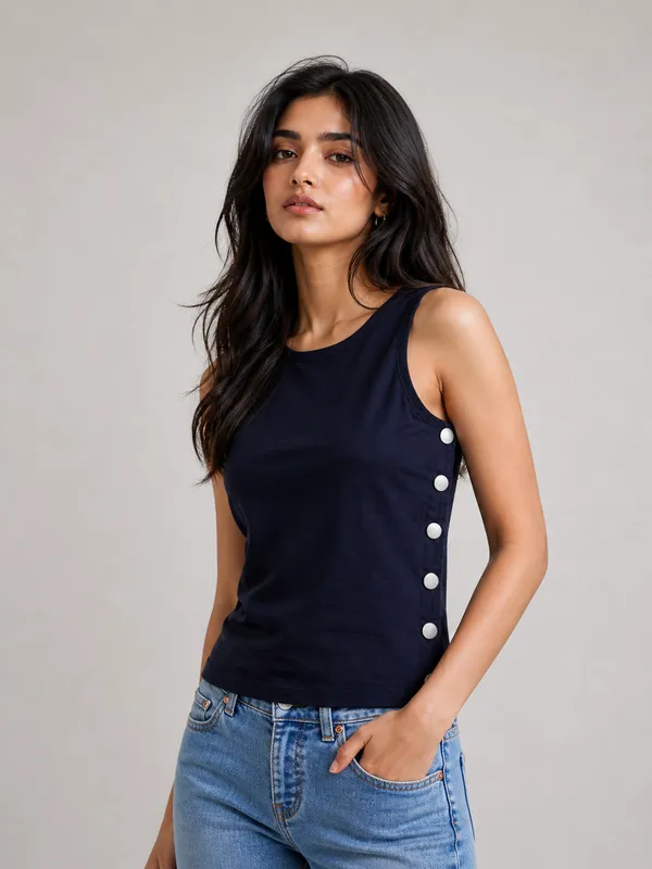 Navy_Side_Button_Cotton_Top