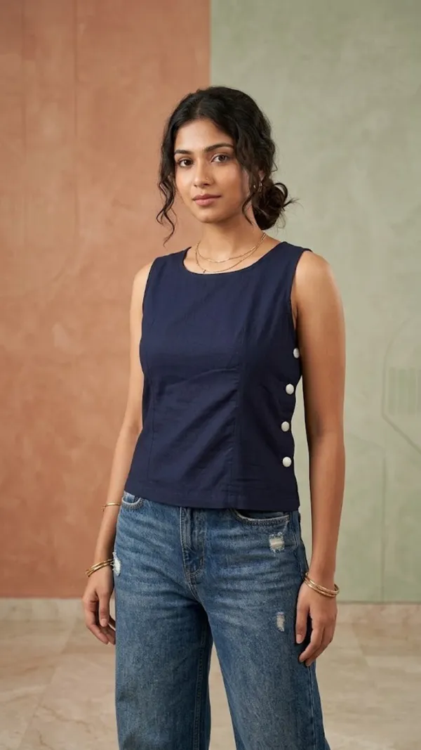 Navy_Side_Button_Cotton_Top
