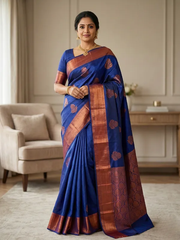 Royal_Blue_And_Deep_Red_Neel_Sindoori_Saree_With_Copper_Zari_Accents