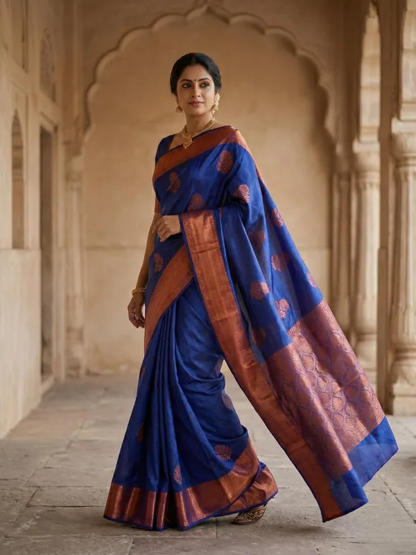 Royal_Blue_And_Deep_Red_Neel_Sindoori_Saree_With_Copper_Zari_Accents