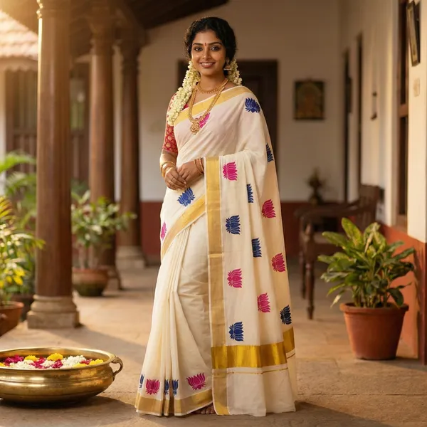 Off_White_And_Ivory_With_Gold_Zari_Pink_And_Indigo_Padma_Leela_Kasavu_Kerala_Saree_With_Lotus_Motifs