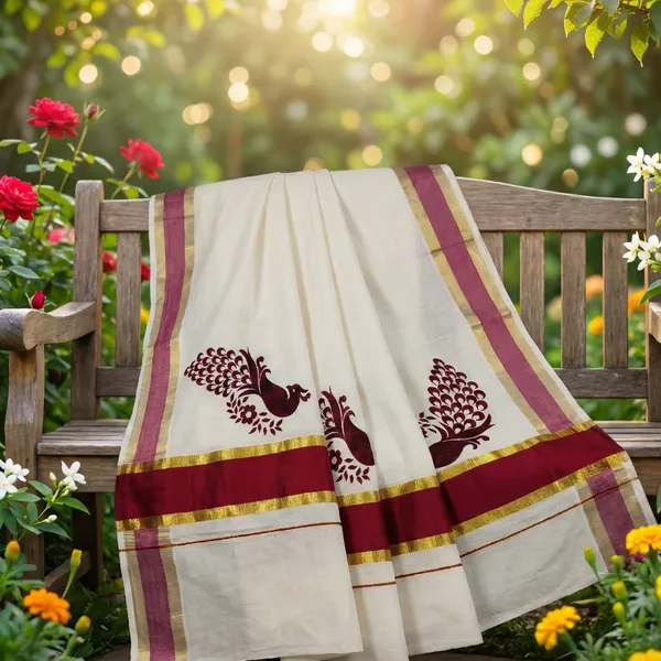 Off_White_And_Ivory_With_Maroon_Gold_Accents_Ragamayi_Mayura_Kasavu_Saree