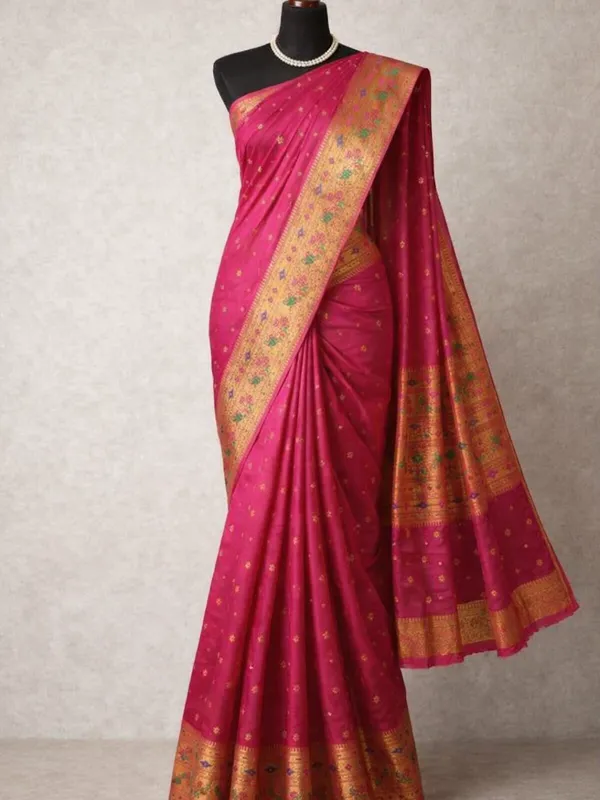 Rani_Pink_Paithani_Silk_Saree_With_Gold_Zari_Peacock_Border