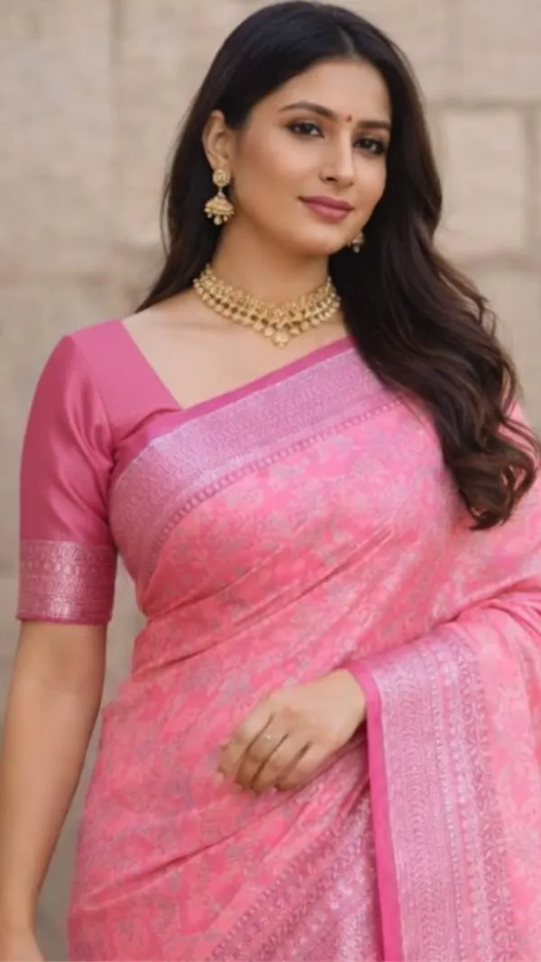Rose_Pink_Banarasi_Silk_Saree_With_Silver_Zari_Floral_Weave