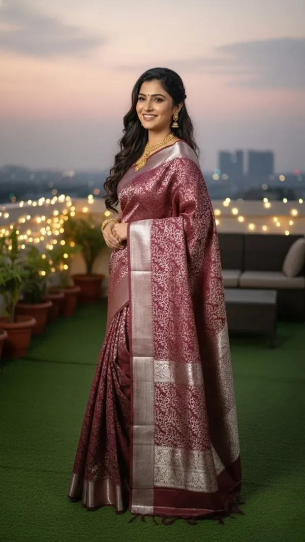 Maroon_And_Wine_Royal_Silk_Saree_With_Intricate_Silver_Floral_Jaal_&_Zari_Border