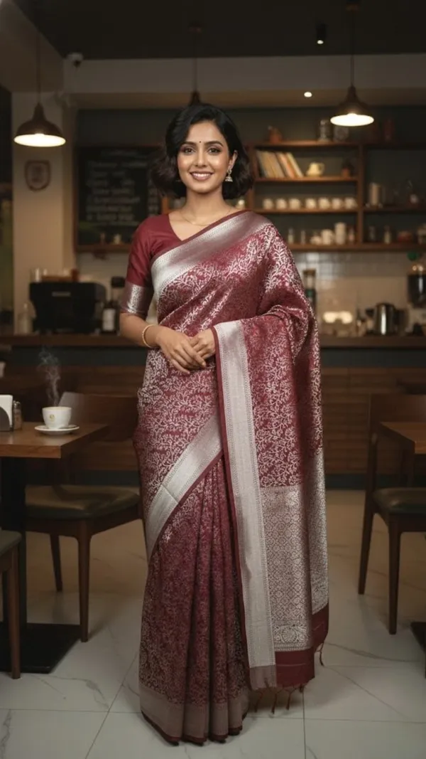 Maroon_And_Wine_Royal_Silk_Saree_With_Intricate_Silver_Floral_Jaal_&_Zari_Border