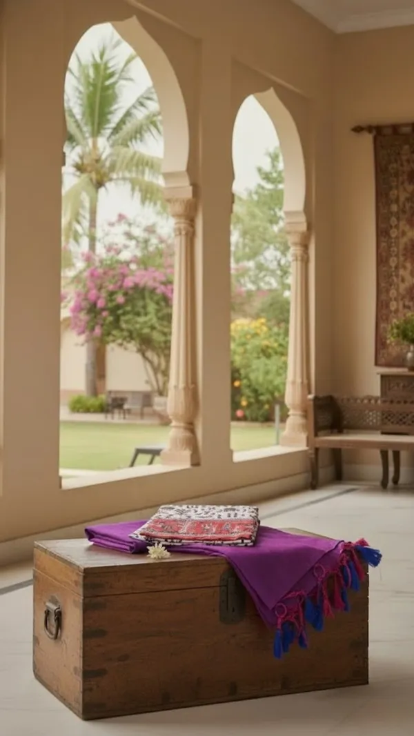 Deep_Royal_Purple_Khadi_Saree_With_Printed_White_Blouse_Piece