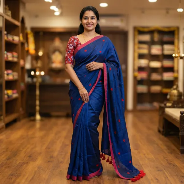 Navy_Blue_And_Red_Soft_Mul_Mul_Cotton_Saree_With_Heart_Motifs