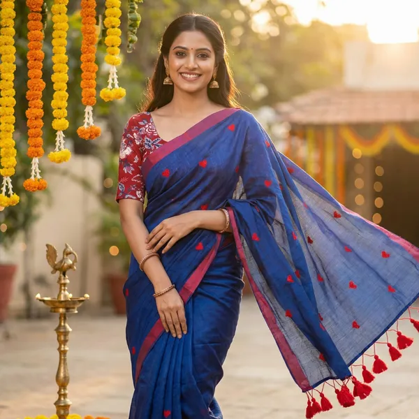 Navy_Blue_And_Red_Soft_Mul_Mul_Cotton_Saree_With_Heart_Motifs