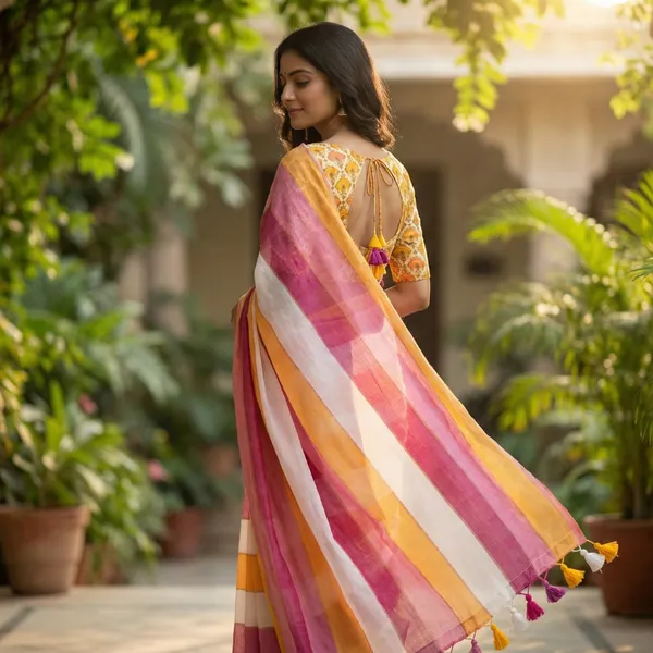 Pink_Mustard_Yellow_And_Ivory_Soft_Mul_Mul_Cotton_Stripes_Saree