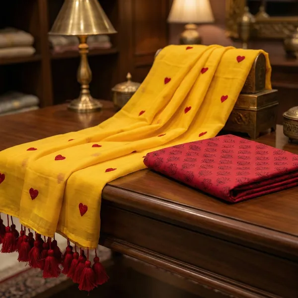 Yellow_And_Red_Soft_Mul_Mul_Cotton_Saree_With_Heart_Motifs