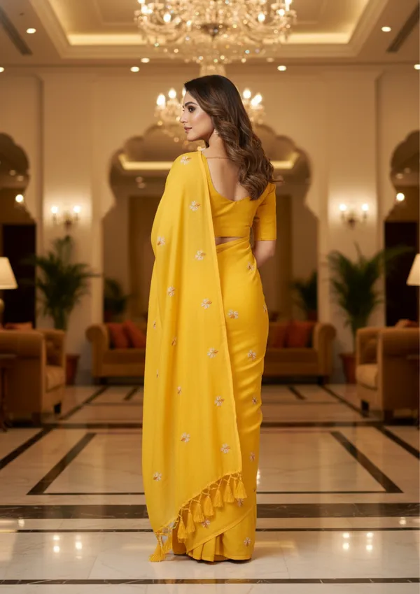 Yellow_Sunshine_Khadi_Cotton_Saree_With_Floral_Embroidery