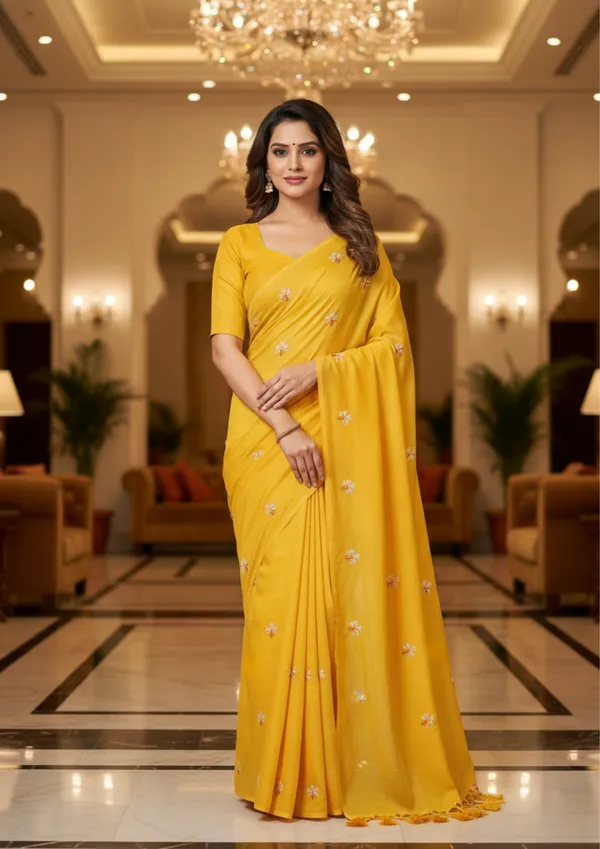 Yellow_Sunshine_Khadi_Cotton_Saree_With_Floral_Embroidery