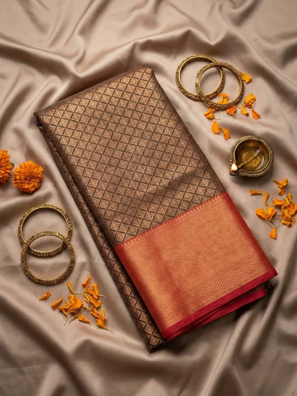 Copper_Brown_And_Coral_Pink_Tamra_&_Coral_Silk_Weave_Saree