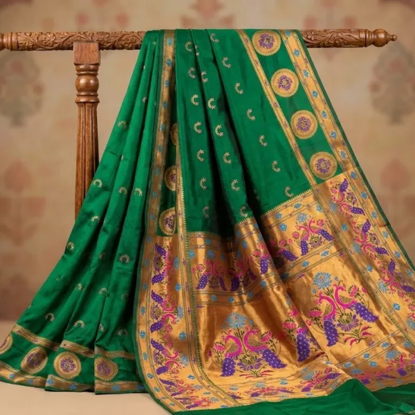 Emerald_Green_Traditional_Paithani_Silk_Saree_With_Rich_Peacock_Border