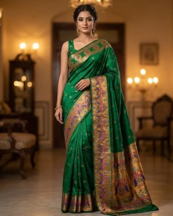 Emerald_Green_Traditional_Paithani_Silk_Saree_With_Rich_Peacock_Border