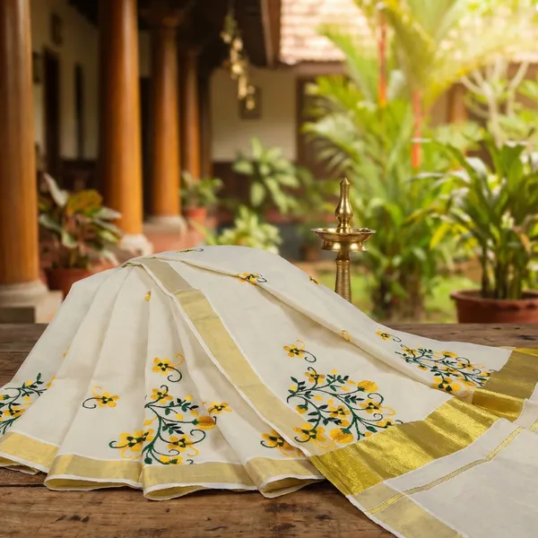 Off_White_Multicolor_Gold_Varna_Chitra_Kasavu_Hand_Embroidered_Kerala_Kasavu_Saree