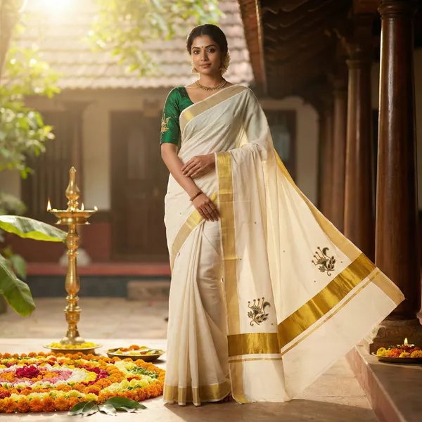Off_White_And_Green_With_Gold_Border_Varna_Raagam_Kasavu_Saree