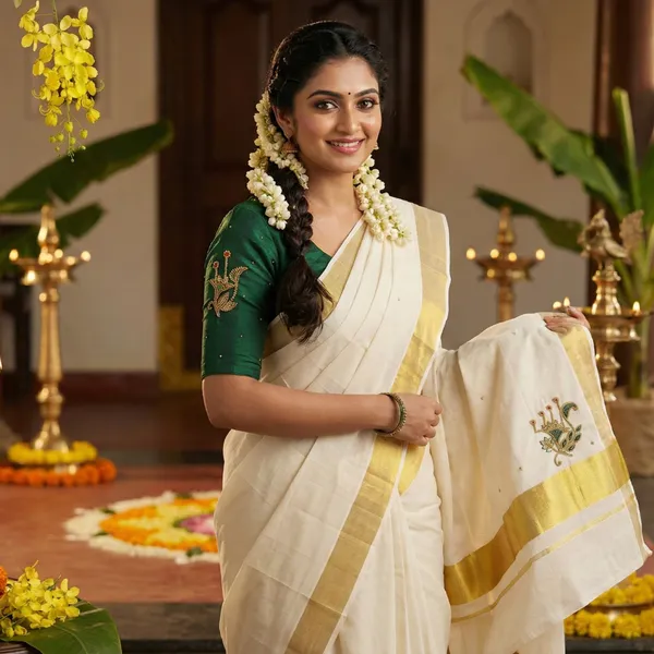 Off_White_And_Green_With_Gold_Border_Varna_Raagam_Kasavu_Saree