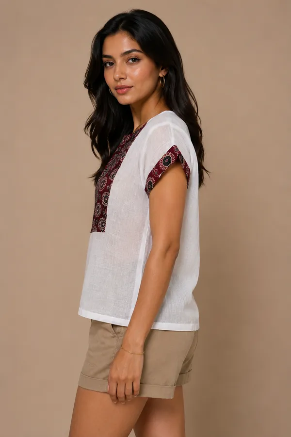 White_Mulmul_Ajrakh_Yoke_Tunic
