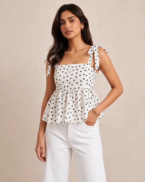 Women's_White_Heart_Print_Tie-Strap_Peplum_Top