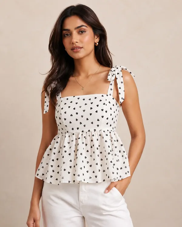 Women's_White_Heart_Print_Tie-Strap_Peplum_Top