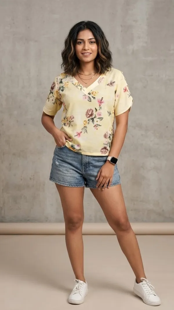 Yellow_Floral_V-Neck_Top