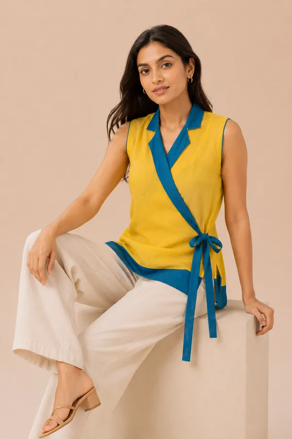 Yellow_Mulmul_Wrap_Top