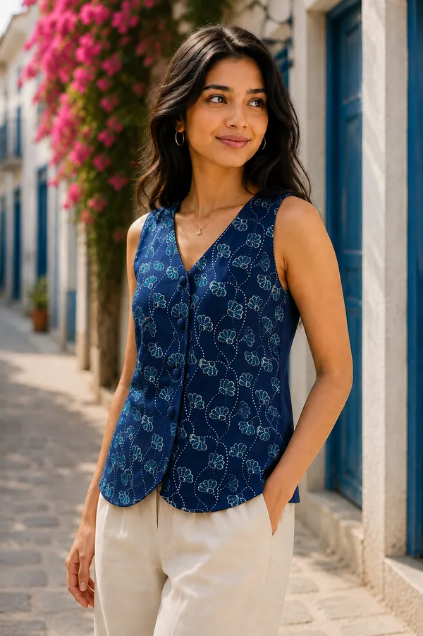 Indigo_Block_Print_Front-Button_Waistcoat_Top