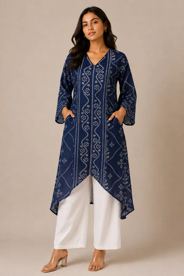 Bandhani_Print_Asymmetrical_Kaftan_Co-ord_set