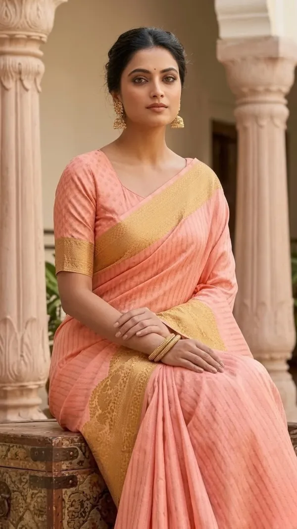 Peach_Gold_Zari_Border_Silk_Saree