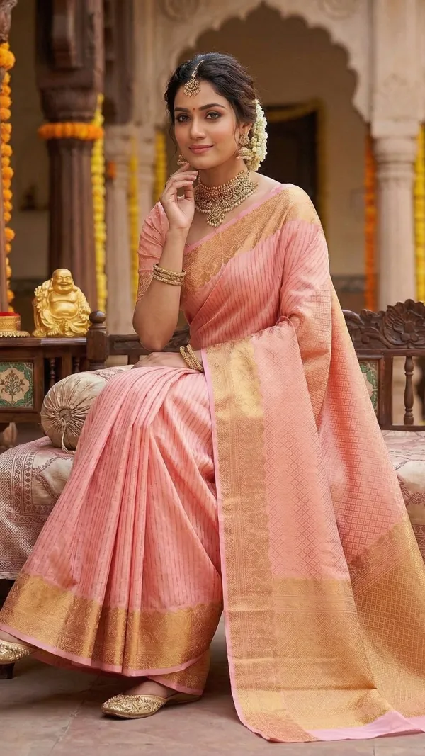 Peach_Gold_Zari_Border_Silk_Saree