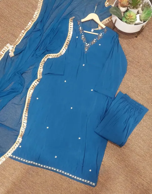 Blue_V_Neck_Handcrafted_Cut_dana_Work_Suit_Sets_For_Women