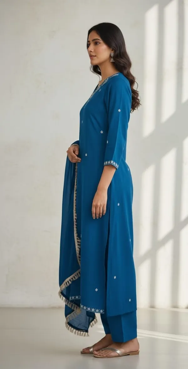 Blue_V_Neck_Handcrafted_Cut_dana_Work_Suit_Sets_For_Women