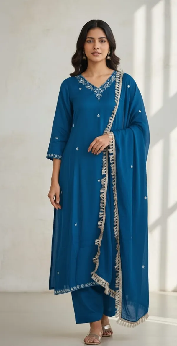 Blue_V_Neck_Handcrafted_Cut_dana_Work_Suit_Sets_For_Women