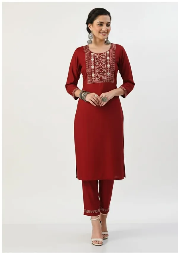 Maroon_Festive_Embroidered_Kurta_Set_For_Women