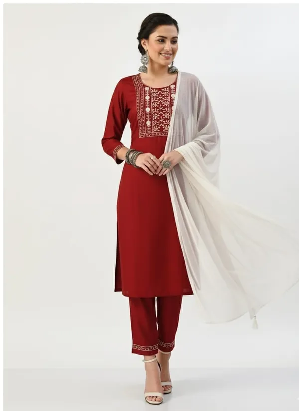 Maroon_Festive_Embroidered_Kurta_Set_For_Women